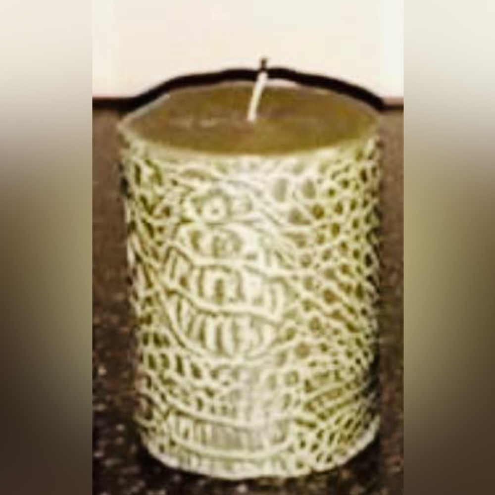 Green alligator skin print pillar candle